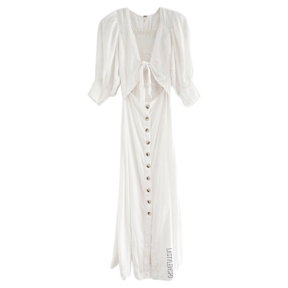 Free People Maxi Dress Cut Out Waist Bohemian Puffed Sleeves White Size XS - Picture 1 of 5